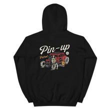 Load image into Gallery viewer, Pin-up Petrol Black Hoodie | Automotive Hoodies | E85 Brand