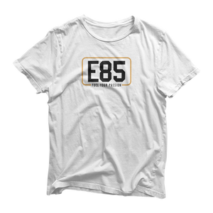 E85 (Black Logo) White Short-Sleeve Shirt| Automotive Apparel | E85 Brand