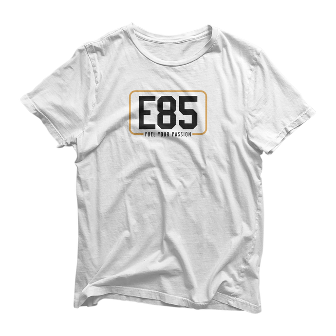 E85 (Black Logo) White Short-Sleeve Shirt| Automotive Apparel | E85 Brand