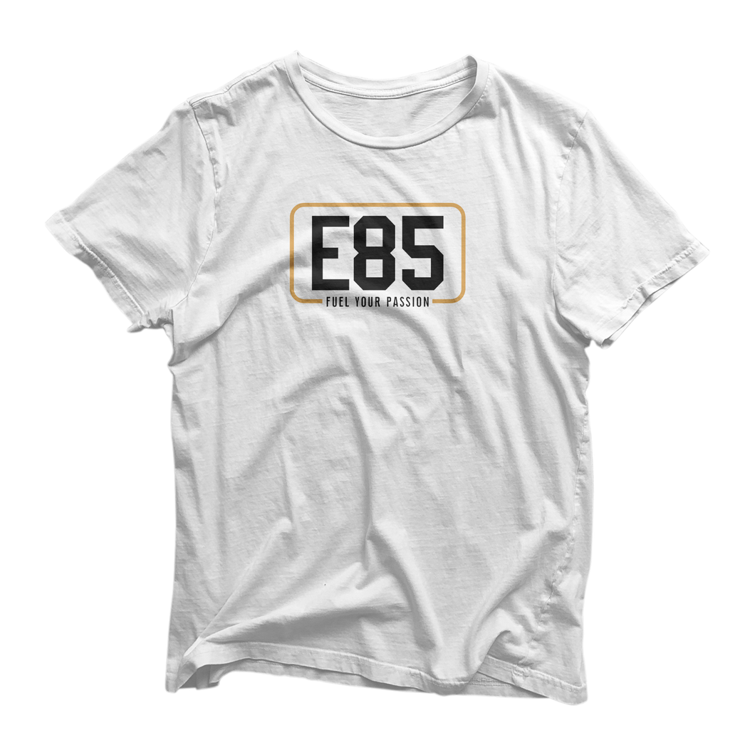 E85 (Black Logo) White Short-Sleeve Shirt| Automotive Apparel | E85 Brand