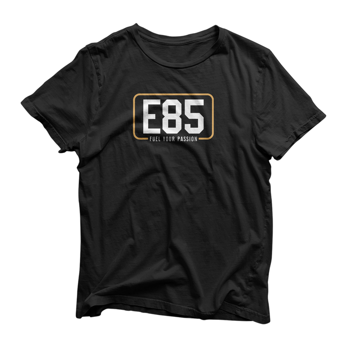 E85 (White Logo) Black Short-Sleeve Shirt | Automotive Apparel | E85 Brand