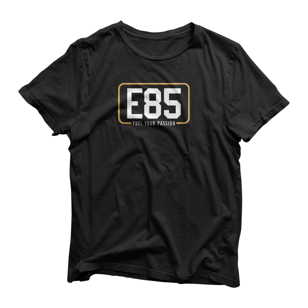 E85 (White Logo) Black Short-Sleeve Shirt | Automotive Apparel | E85 Brand