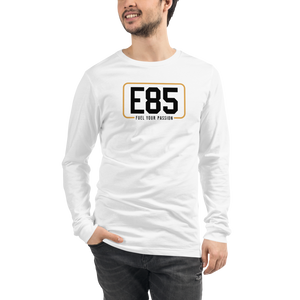 E85 (Black Logo) White Long Sleeve Shirt Fitment | Automotive Apparel | E85 Brand