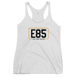 E85 (Black Logo) Women's Racerback White Tank| Automotive Apparel | E85 Brand