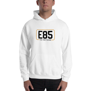 E85 (Black Logo) White Hoodie Fitment | Automotive Hoodies | E85 Brand