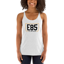 Load image into Gallery viewer, E85 (Black Logo) Women&#39;s Racerback White Tank| Automotive Apparel | E85 Brand
