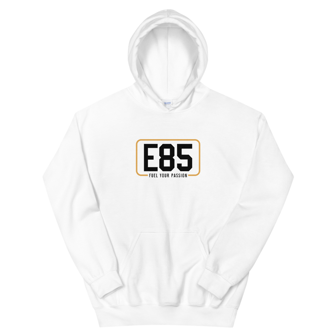 E85 (Black Logo) White Hoodie | Automotive Hoodies | E85 Brand