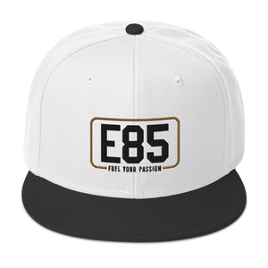 E85 (Black Logo) White Snapback Hat | Automotive Apparel | E85 Brand