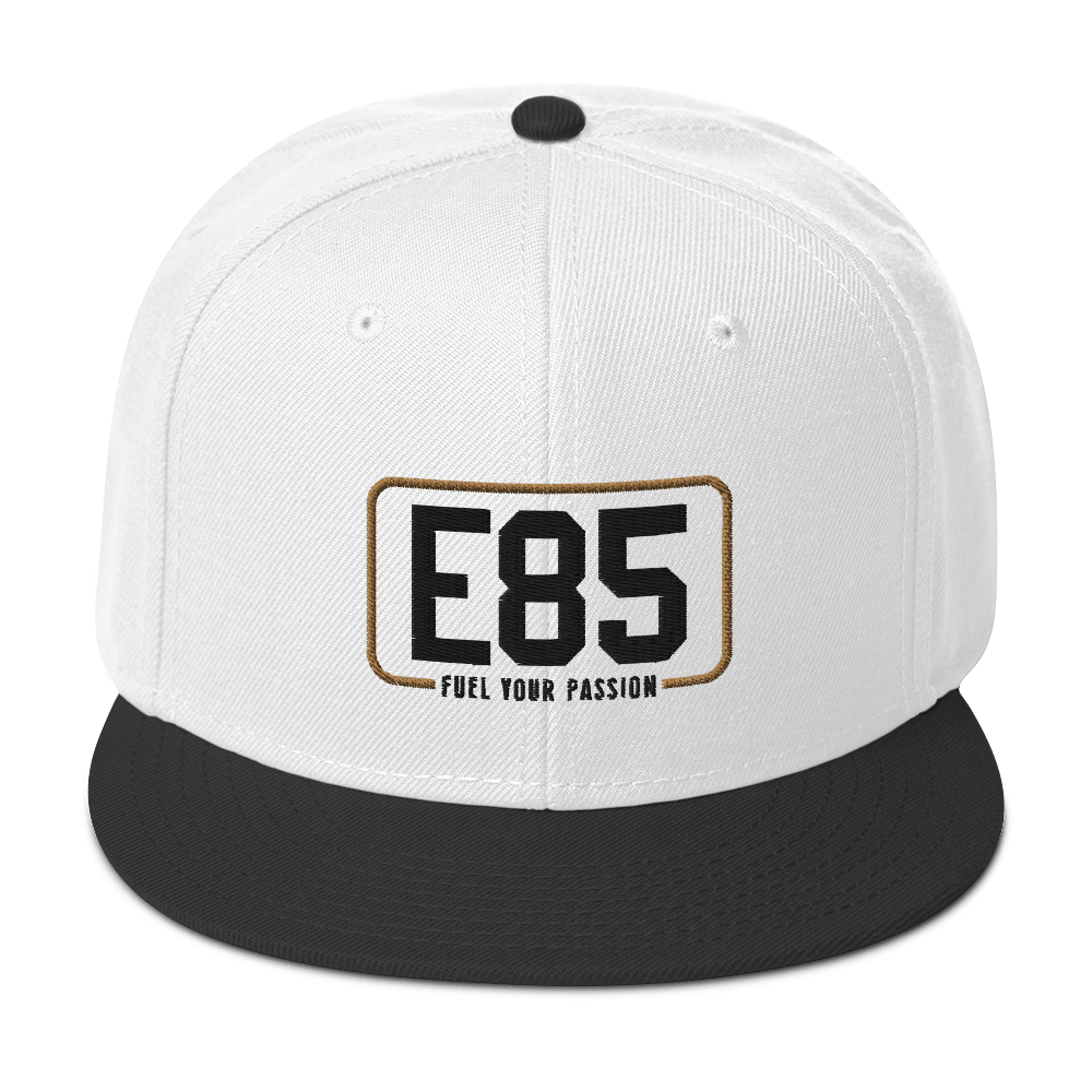 E85 (Black Logo) White Snapback Hat | Automotive Apparel | E85 Brand