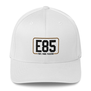 E85 Classic Logo White Flexfit Closed-Back Hat | Automotive Hats | E85 Brand