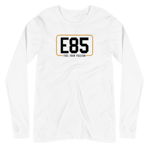 E85 (Black Logo) White Long Sleeve Shirt | Automotive Apparel | E85 Brand