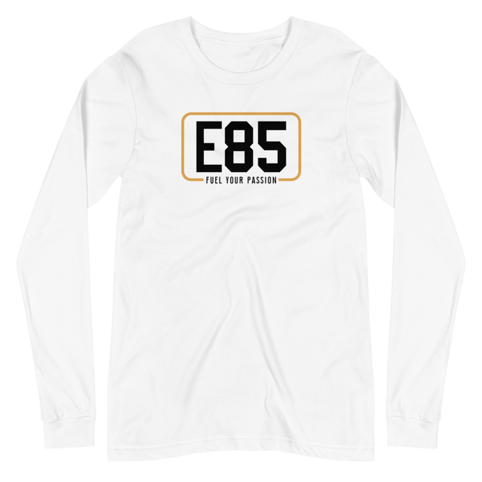 E85 (Black Logo) White Long Sleeve Shirt | Automotive Apparel | E85 Brand