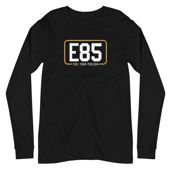 E85 (White Logo) Black Long Sleeve Shirt | Automotive Apparel | E85 Brand