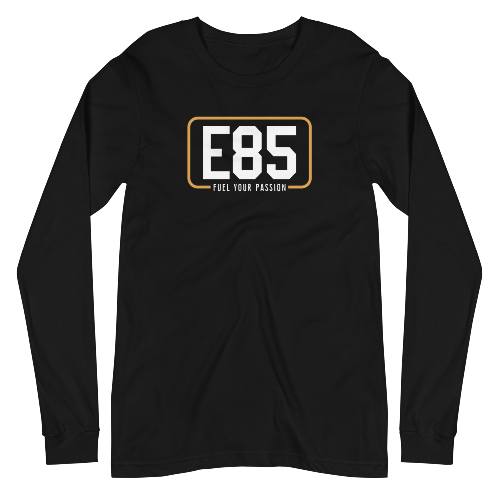 E85 (White Logo) Black Long Sleeve Shirt | Automotive Apparel | E85 Brand