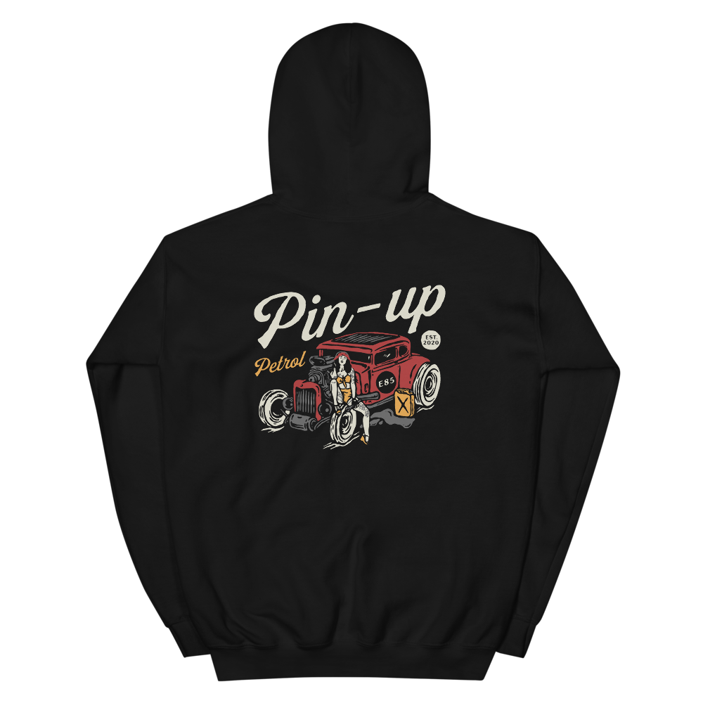 Pin-up Petrol Black Hoodie | Automotive Hoodies | E85 Brand