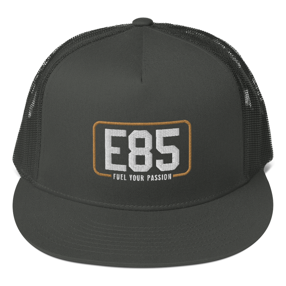 E85 (White Logo) Black Mesh Back Snapback Hat | Automotive Apparel | E85 Brand