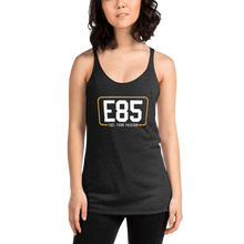 Load image into Gallery viewer, E85 (White Logo) Women&#39;s Racerback Black Tank | Automotive Apparel | E85 Brand
